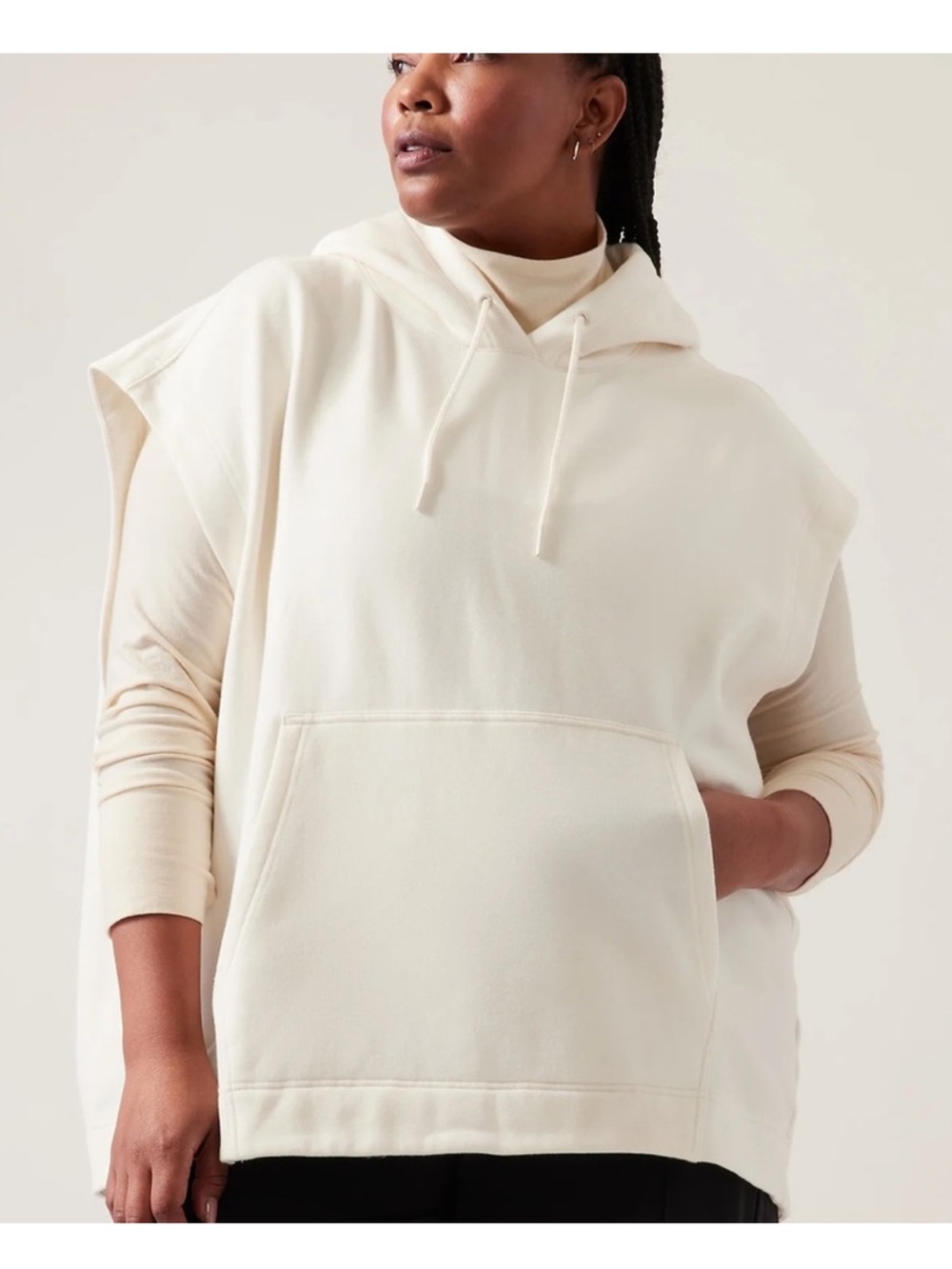 Athleta Retroplush Cocoon Sleeveless Hoodie XL cream off white color